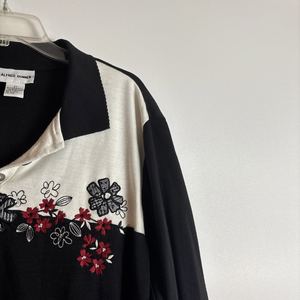 Alfred Dunner Top Women's Plus Size 2X Black White Floral Stain In Photo